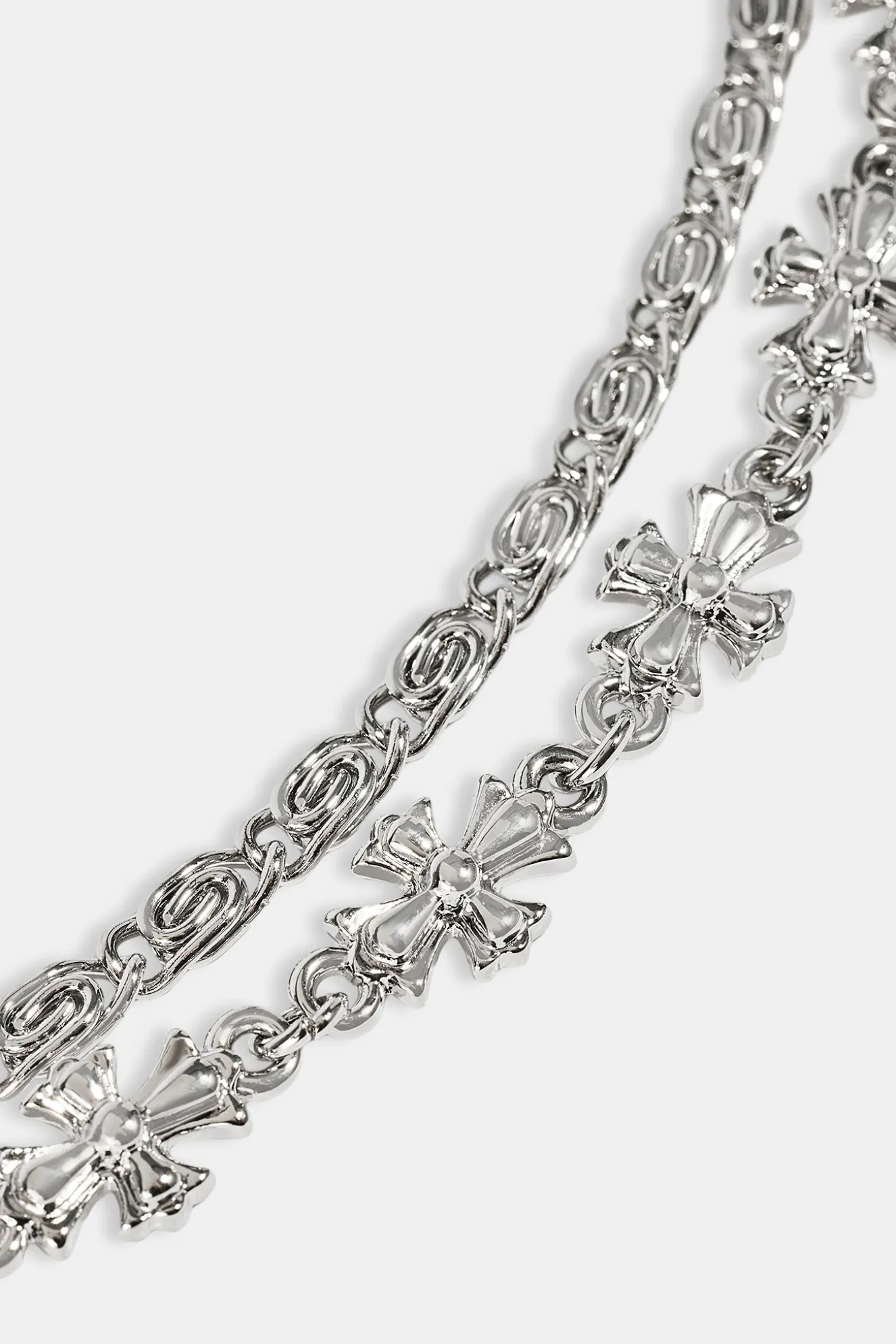Polished Double Layer Cross Motif Jean Chain - 10mm - White