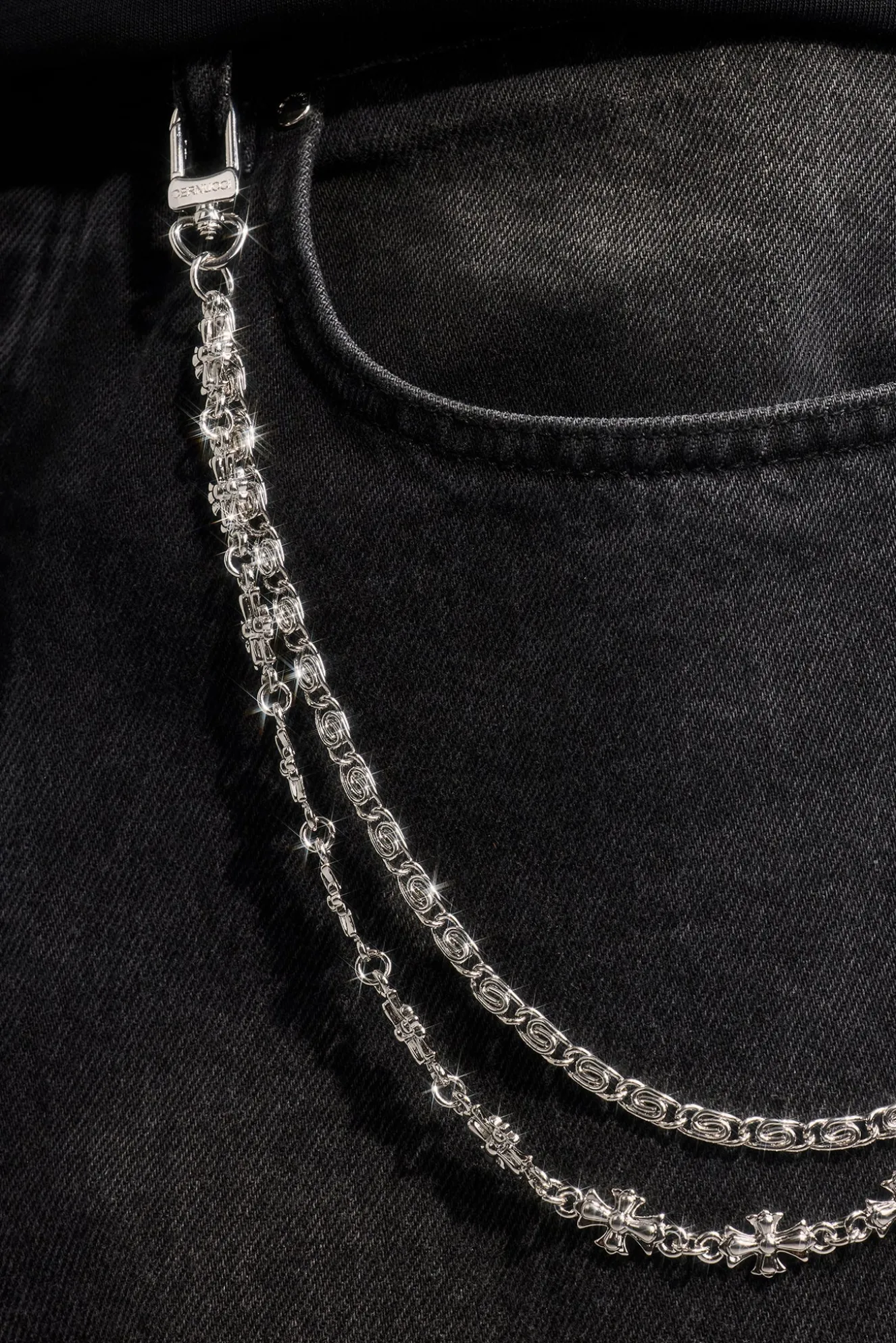 Polished Double Layer Cross Motif Jean Chain - 10mm - White