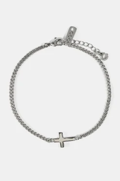 Polished Drop Cross Cuban Bracelet - 5mm