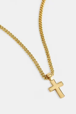 Polished Drop Cross Cuban Necklace - 3mm - Gold