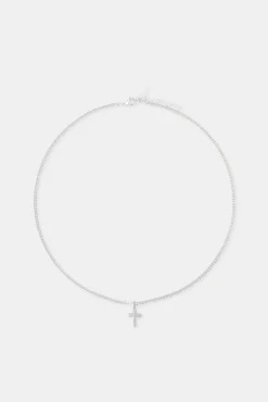 Polished Drop Cross Cuban Necklace - 3mm