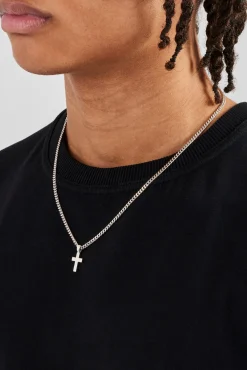 Polished Drop Cross Cuban Necklace - 3mm