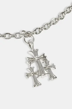 Polished Drop Triple Cross Jean Chain - 40mm - White