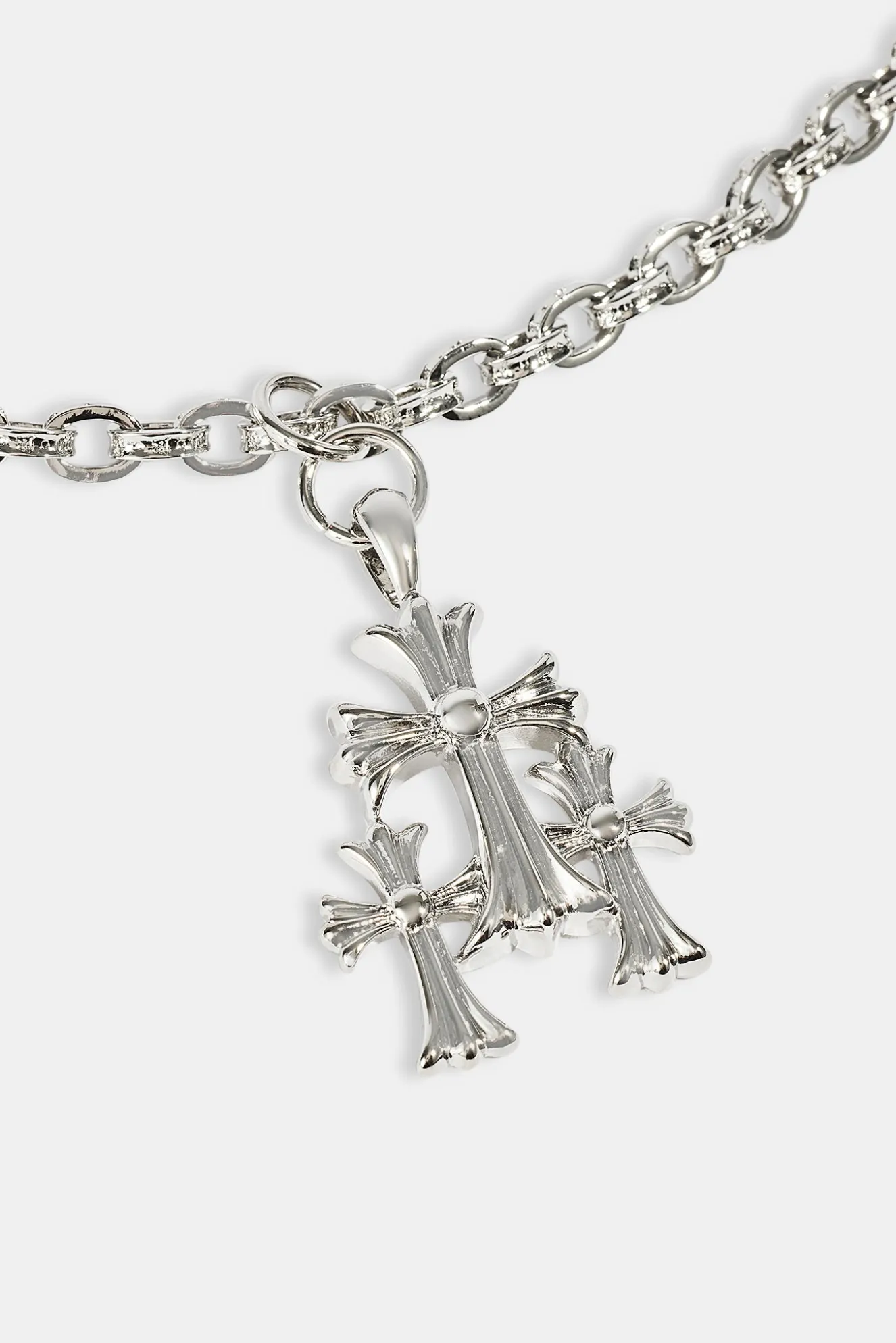 Polished Drop Triple Cross Jean Chain - 40mm - White