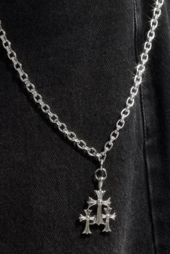 Polished Drop Triple Cross Jean Chain - 40mm - White