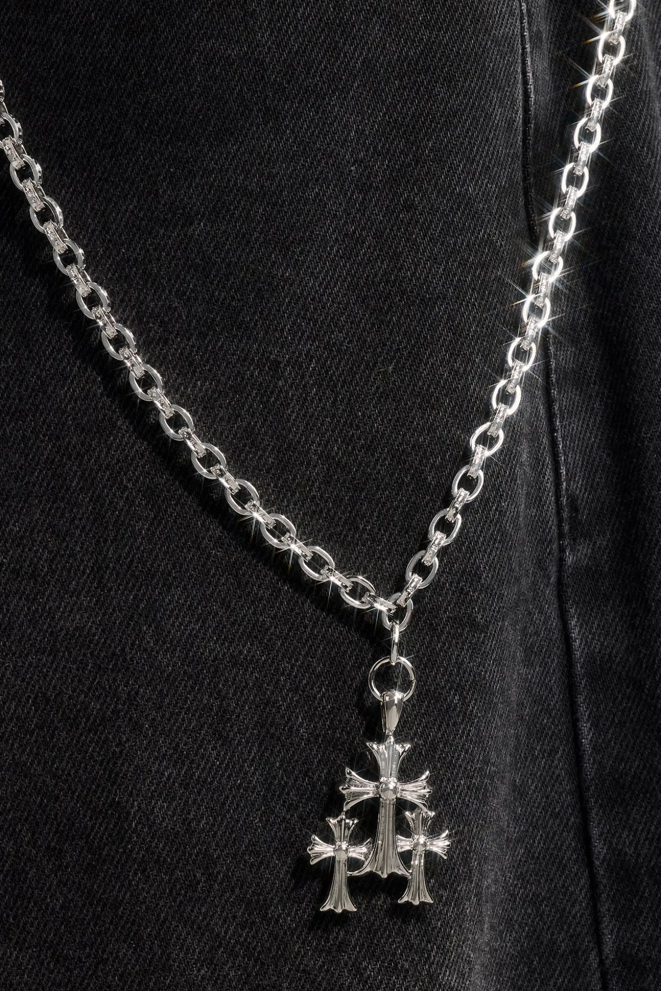 Polished Drop Triple Cross Jean Chain - 40mm - White