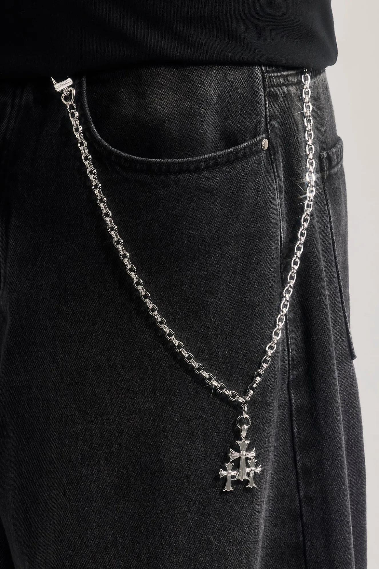 Polished Drop Triple Cross Jean Chain - 40mm - White