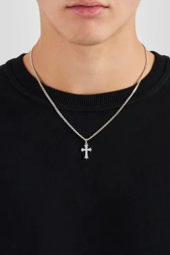 Polished Edge Blue Iced Cross Cuban Necklace - 25mm