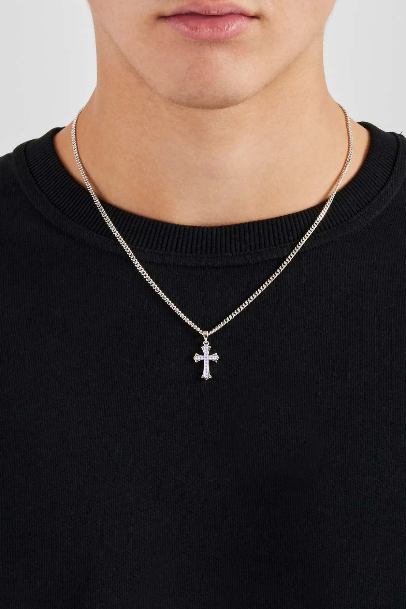 Polished Edge Blue Iced Cross Cuban Necklace - 25mm