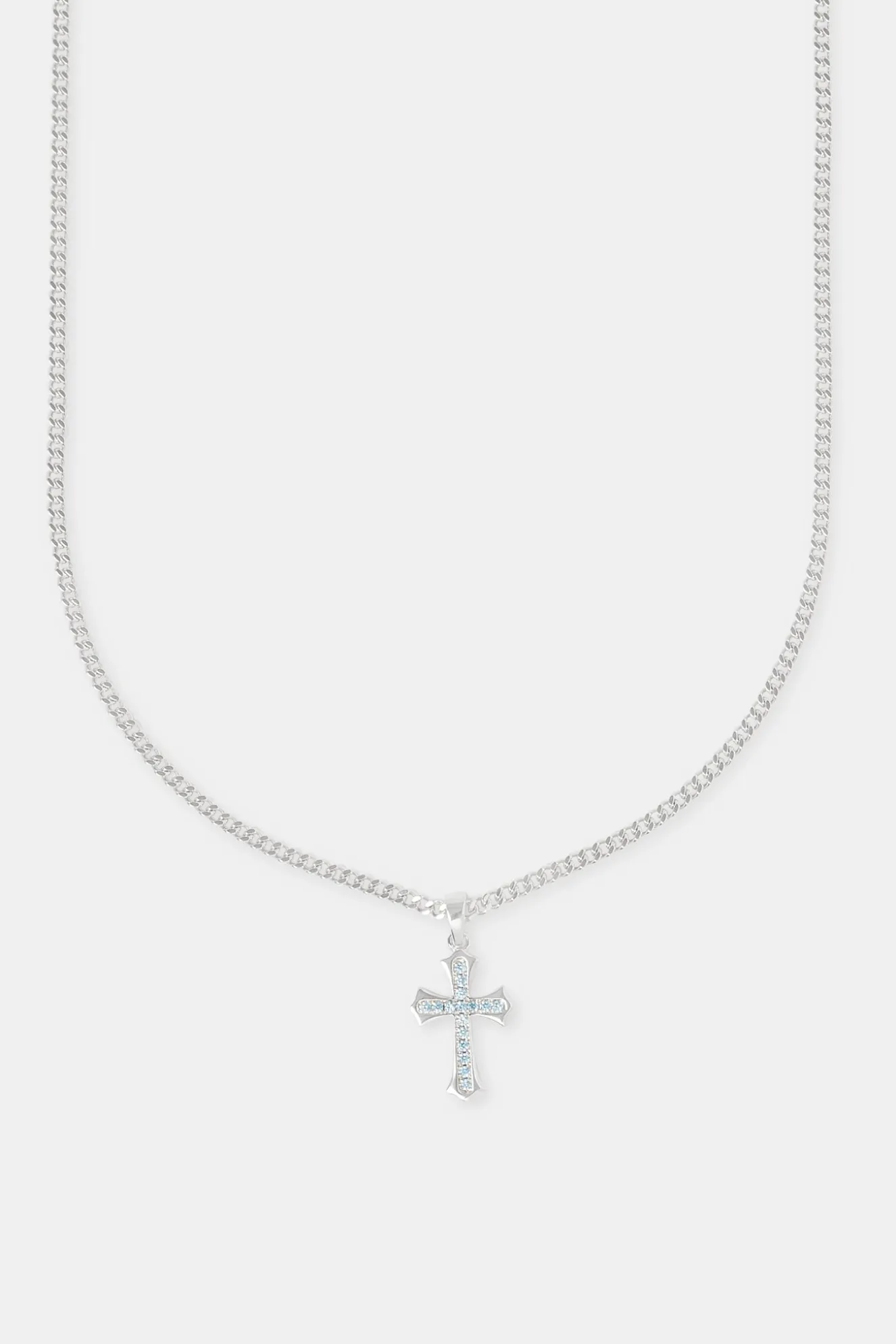 Polished Edge Blue Iced Cross Cuban Necklace - 25mm
