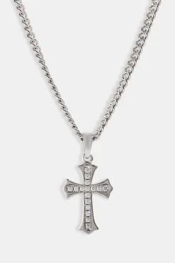 Polished Edge Iced Cross Cuban Necklace - 25mm