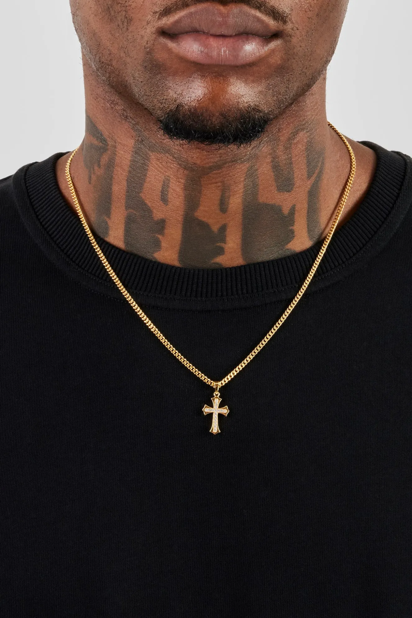Polished Edge Iced Cross Cuban Necklace - 25mm - Gold