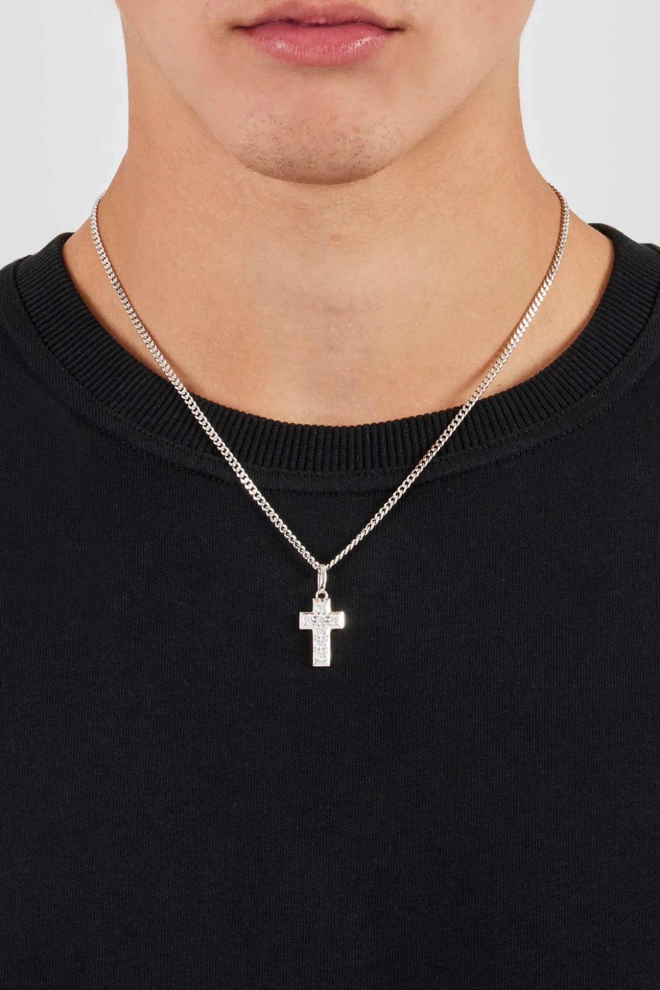 Polished Edge Iced Cross Pendant - 20mm