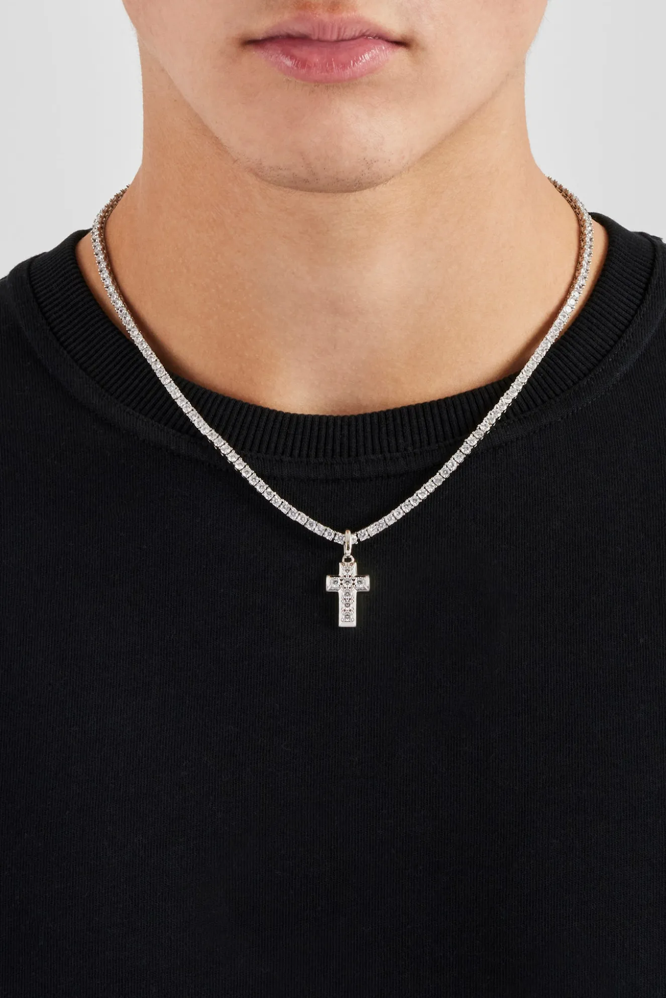 Polished Edge Iced Cross Pendant - 20mm