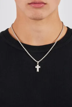 Polished Edge Iced Cross Pendant - 20mm