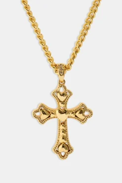 Polished Heart Cross Pendant Necklace - 25mm - Gold
