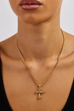 Polished Heart Cross Pendant Necklace - 25mm - Gold