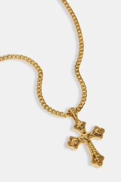 Polished Heart Cross Pendant Necklace - 25mm - Gold