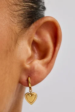 Polished Hoop Heart Drop Earrings - 10mm - Gold