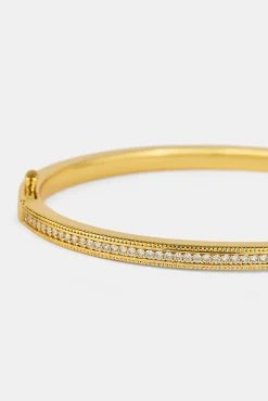 Polished & Iced Band Bangle - 4mm - Gold