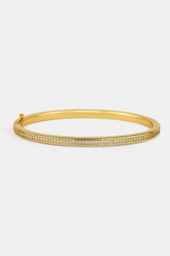 Polished & Iced Band Bangle - 4mm - Gold