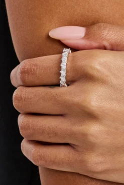 Polished & Iced Triangle Ring - 3mm - White Gold