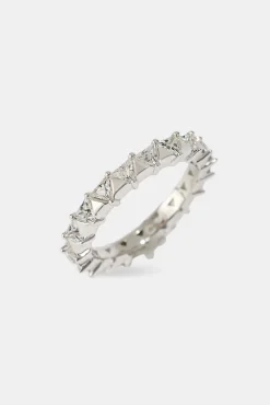 Polished & Iced Triangle Ring - 3mm - White Gold