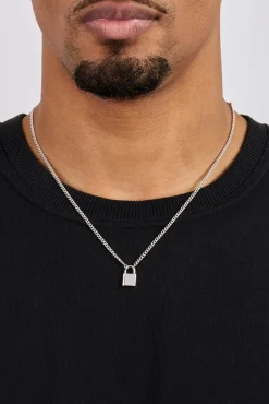 Polished Padlock Pendant Necklace - 15mm - White