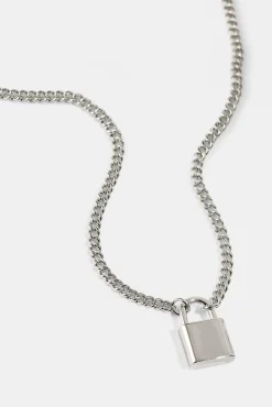 Polished Padlock Pendant Necklace - 15mm - White