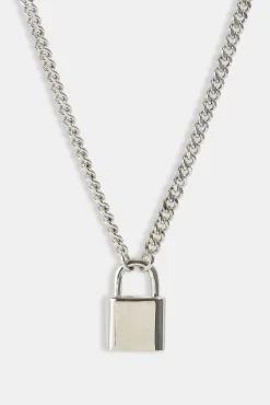 Polished Padlock Pendant Necklace - 15mm - White