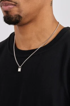 Polished Padlock Pendant Necklace - 15mm - White