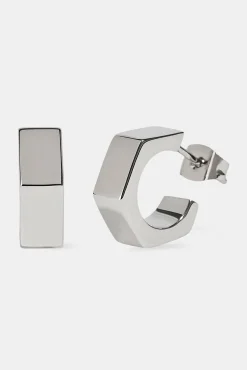 Polished Pentagon Hoop Earrings - 15mm - White