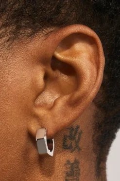 Polished Pentagon Hoop Earrings - 15mm - White