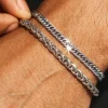 Polished Wheat Link Bracelet & Square Cuban Bracelet - 5mm - White