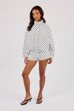Polka Dot Mini Short - White