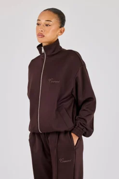 Poly Embroidered Track Jacket - Brown