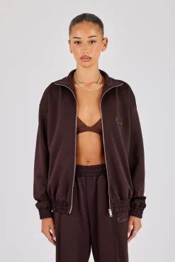 Poly Embroidered Track Jacket - Brown