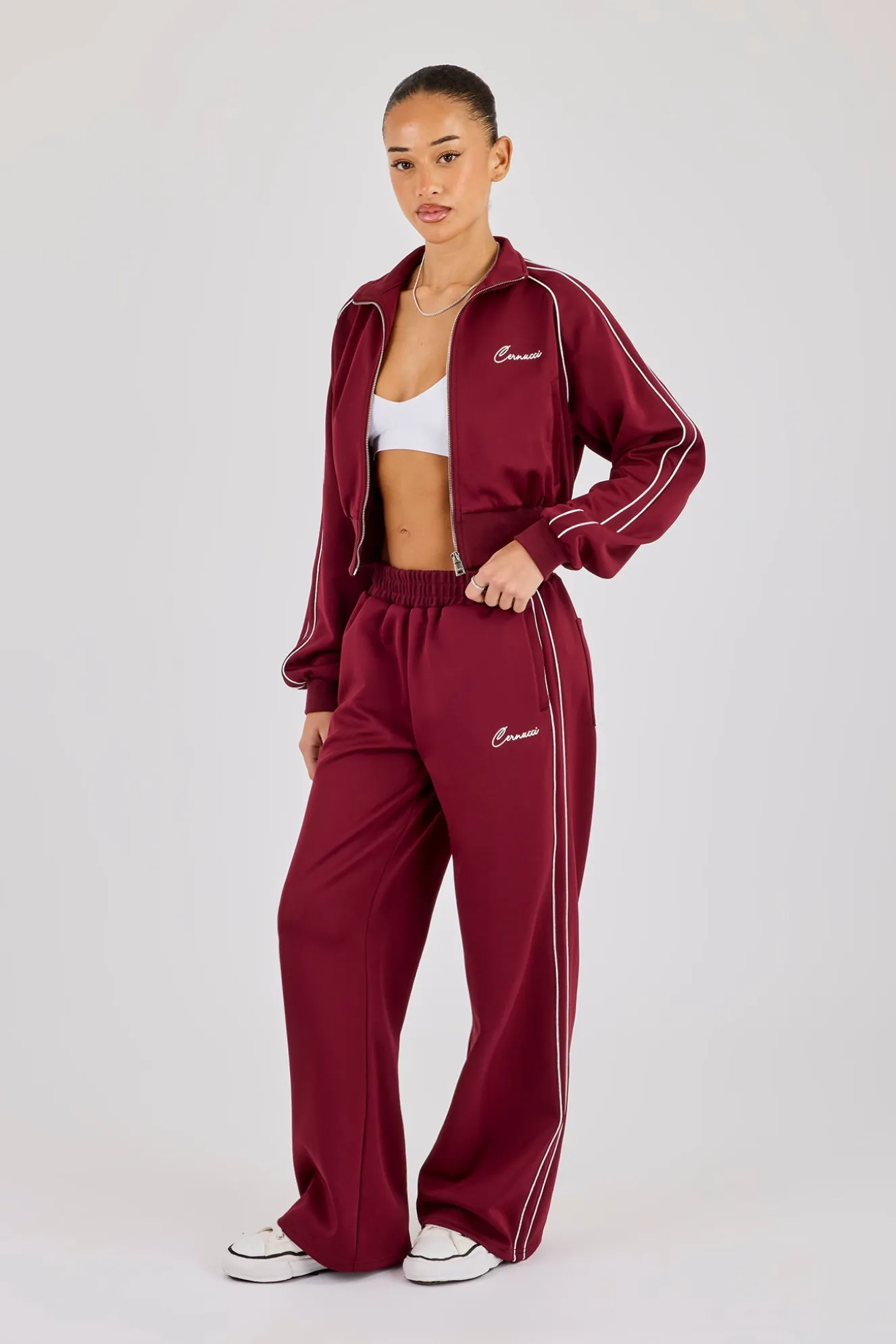 Poly Piping Track Pant - Burgundy