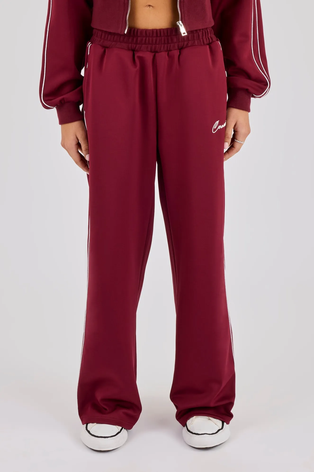 Poly Piping Track Pant - Burgundy