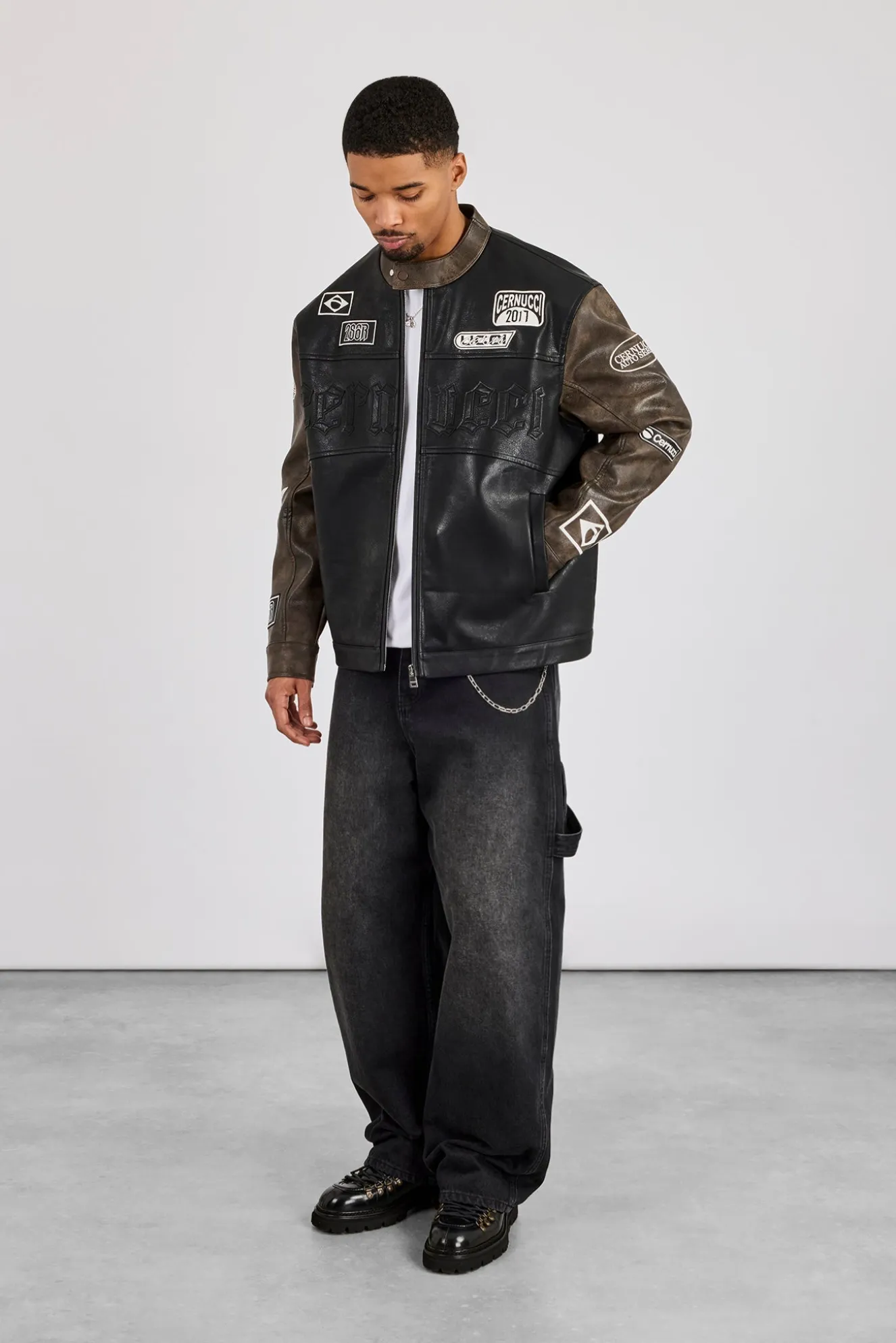 PU Applique Moto Jacket - Black