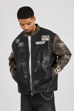 PU Applique Moto Jacket - Black