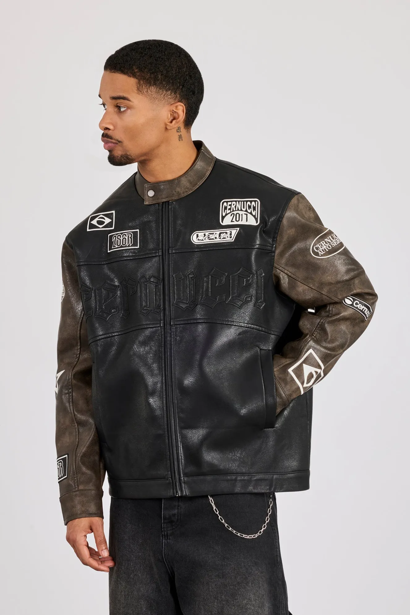 PU Applique Moto Jacket - Black