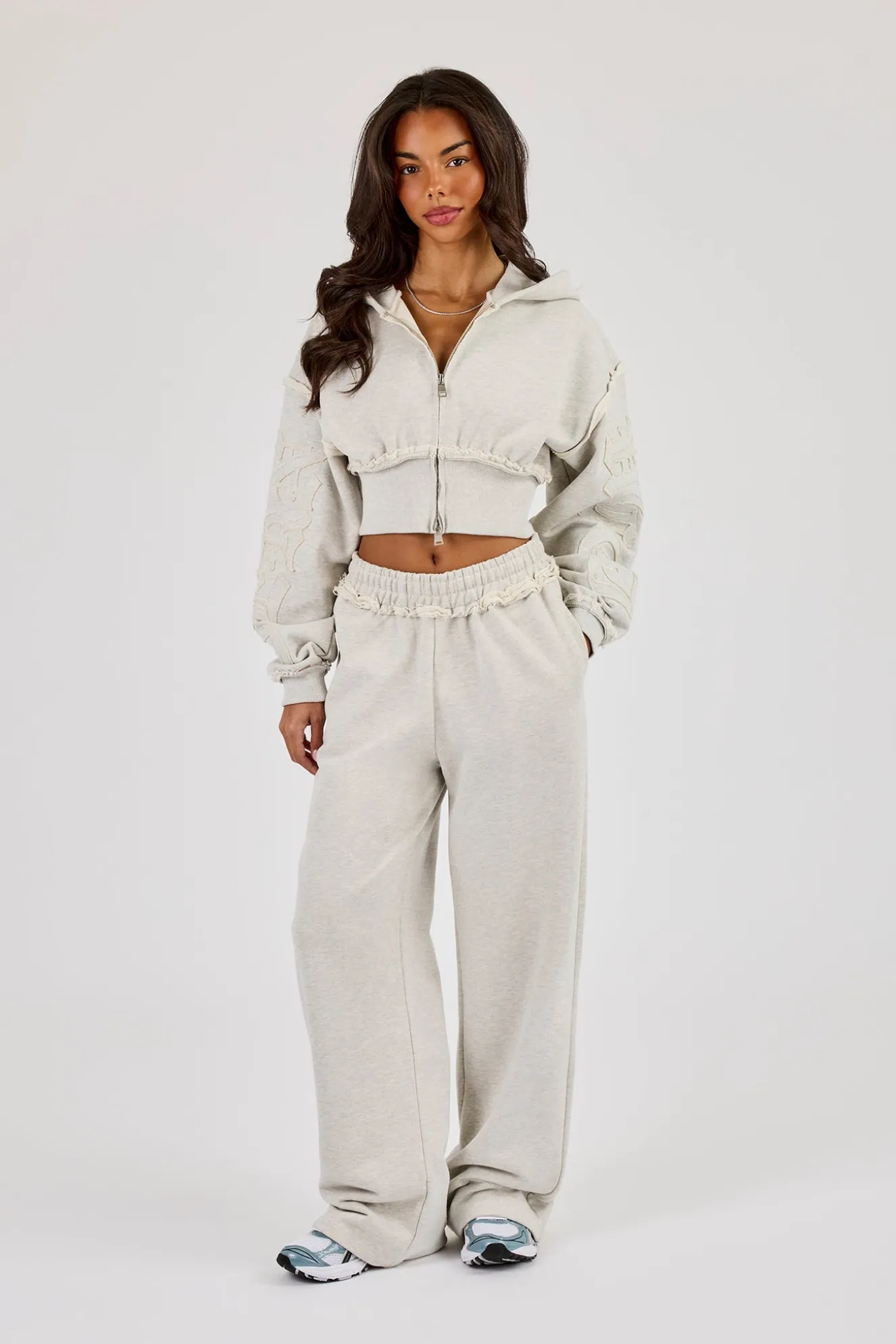 Raw Edge Applique Wide Leg Jogger - Ash Grey