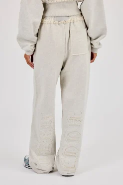 Raw Edge Applique Wide Leg Jogger - Ash Grey