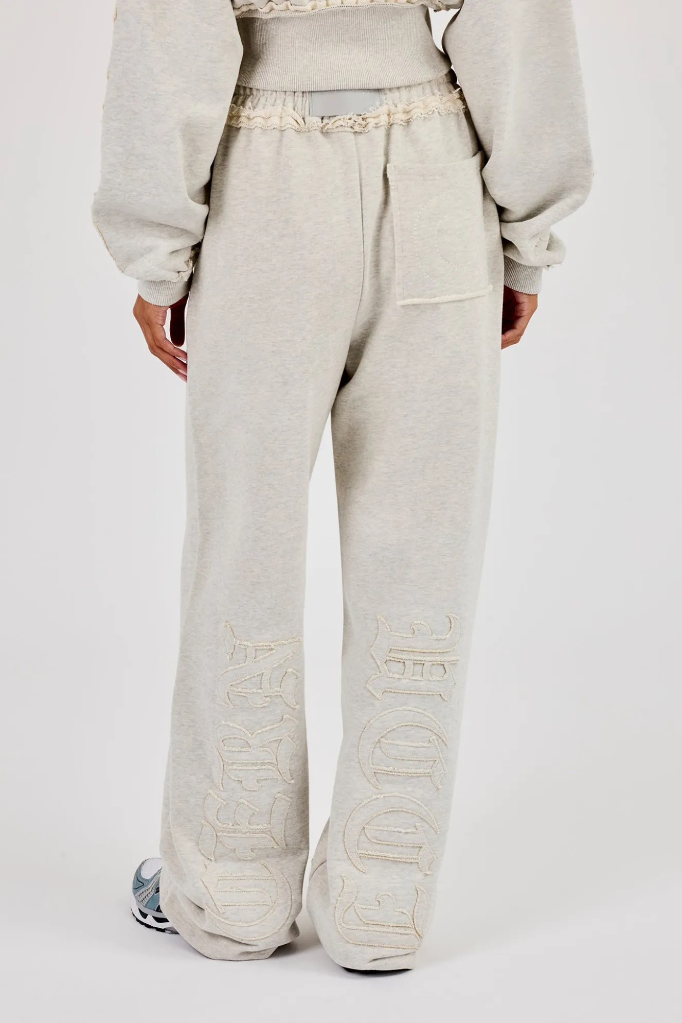 Raw Edge Applique Wide Leg Jogger - Ash Grey