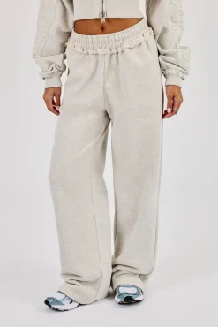 Raw Edge Applique Wide Leg Jogger - Ash Grey