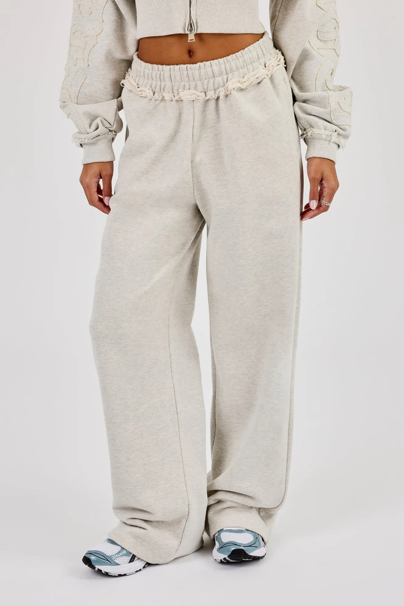 Raw Edge Applique Wide Leg Jogger - Ash Grey