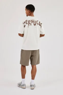 Regular Fit Puff Print T-Shirt & Relaxed Shorts - Taupe