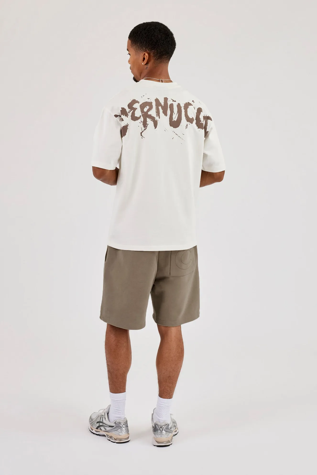 Regular Fit Puff Print T-Shirt & Relaxed Shorts - Taupe