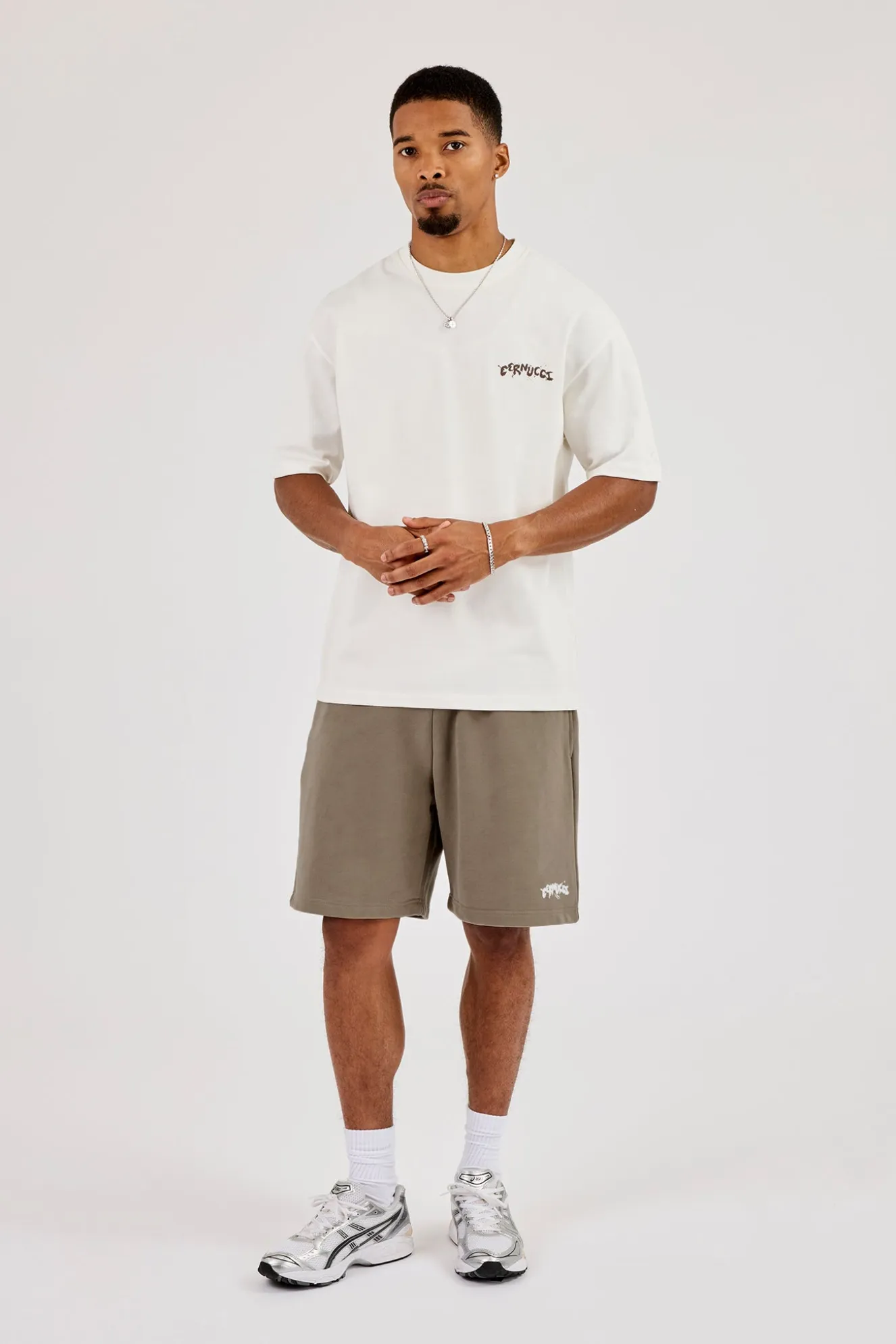 Regular Fit Puff Print T-Shirt & Relaxed Shorts - Taupe